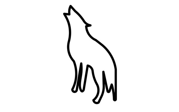 Aullando lobo silueta clip arte contorno sobre fondo blanco — Vector de stock