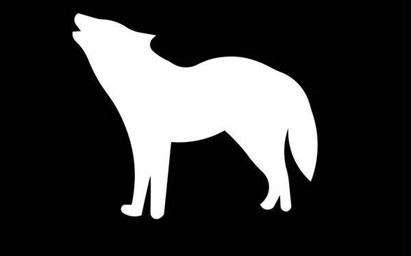Bílá vyjící vlk silueta klipart na černém pozadí — Stockový vektor