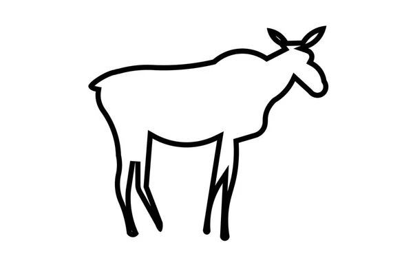 Female moose silhouette outline on white background — Stock Vector