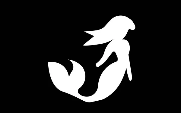White mermaid silhouette clip art on black background — Stock Vector