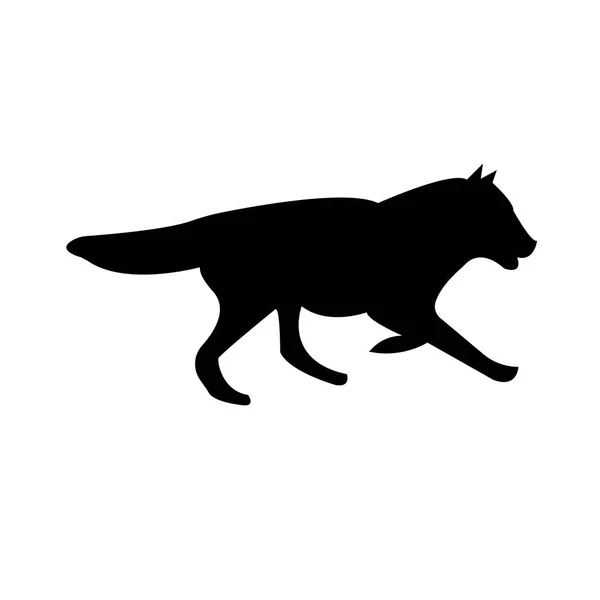 Černý Vlk Běh Silueta Bílém Pozadí — Stockový vektor