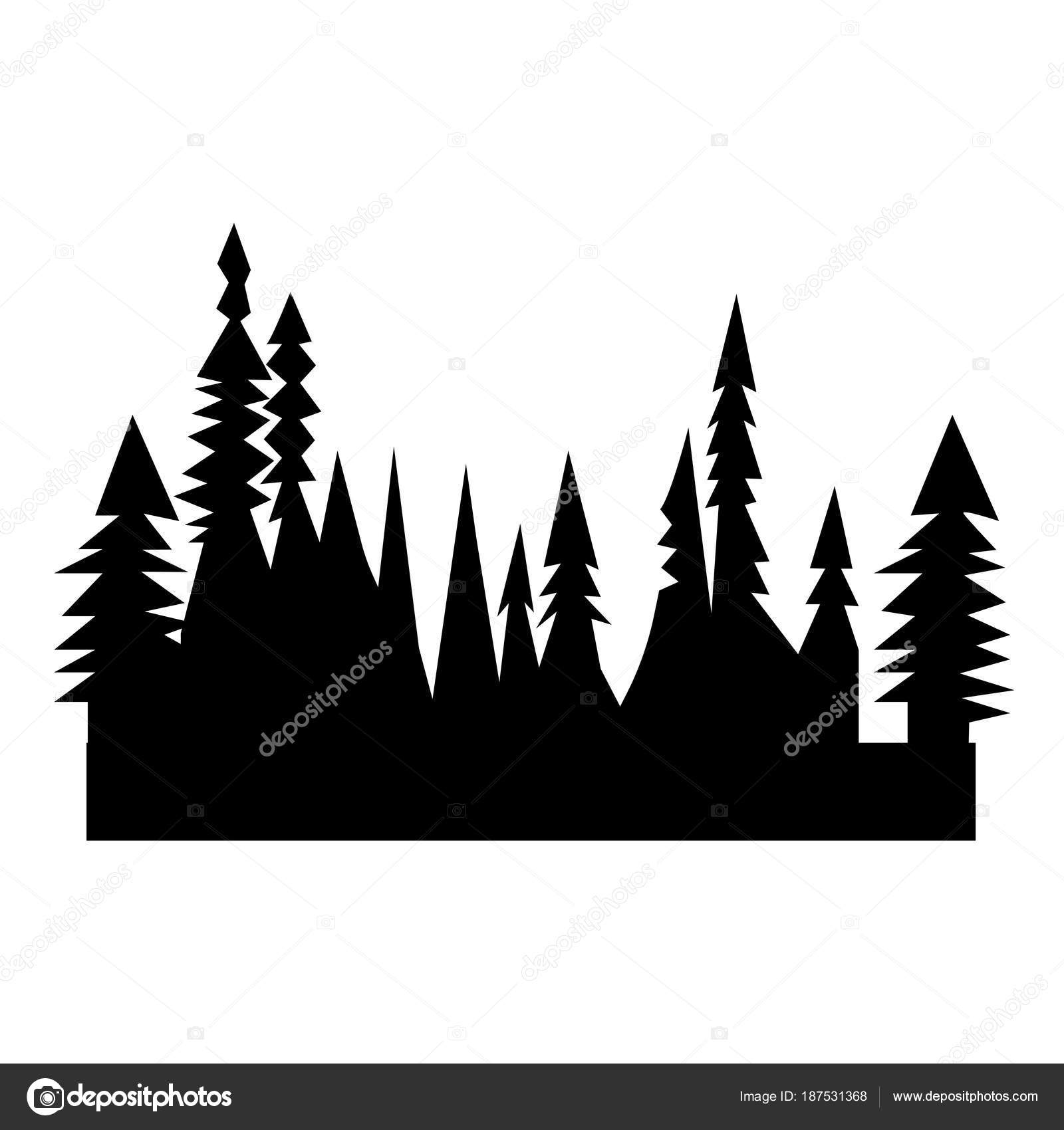 Download Black Treeline Silhouette White Background — Stock Vector ...