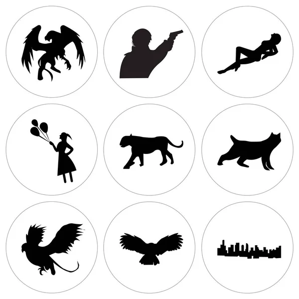 Set Iconos Editables Simples Como Cielo Negro Búho Negro Grifo — Archivo Imágenes Vectoriales