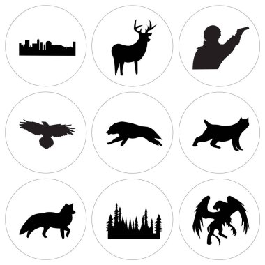 9 set basit düzenlenebilir simgeler siyah griffin, siyah ağacı, siyah tilki, siyah bobcat, çalışan siyah kurt, kuzgun, sherlock, siyah whitetail buck, siyah new orleans, gibi-ebilmek var olmak kullanılmış için mobil, web kullanıcı arabirimi