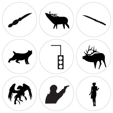 Siyah sineklik, sherlock, siyah griffin, siyah boğa elk, trafik ışığı gibi 9 basit düzenlenebilir simgelerin ayarlamak, bobcat, siyah elk siyah, mobil, web kullanıcı arabirimi için kullanılabilir