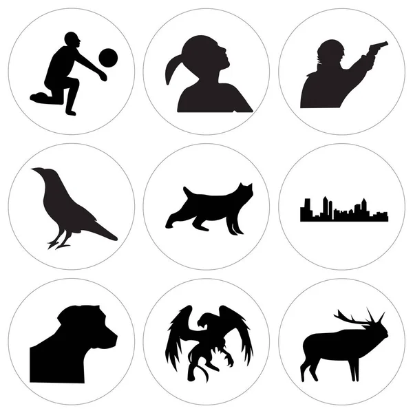 Set Van Eenvoudige Bewerkbare Pictogrammen Zoals Zwarte Eland Zwarte Griffin — Stockvector