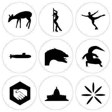 9 set basit düzenlenebilir simgeler, capitol Binası, katlanmış eller, gecko, ejderha başlı, denizaltı, patenci, Striptizci, arabelleğe alma gibi açık kahverengi, mobil, web kullanıcı arabirimi için kullanılabilir