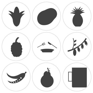 9 set Kupası, armut, soya, kızılcık (kızılcık kiraz), çanak, dut, ananas, patates, Mısır, gibi basit düzenlenebilir simgeleri-ebilmek var olmak kullanılmış için mobil, web kullanıcı arabirimi