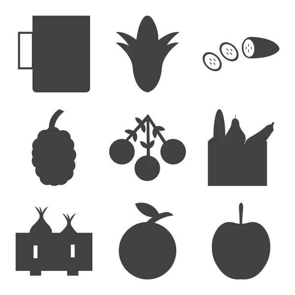Set Icônes Modifiables Simples Telles Que Pomme Mandarine Fruits Légumes — Image vectorielle