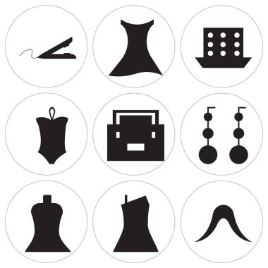 9 set basit düzenlenebilir simgeler gibi erkek uzun saç, elbise, kadınsı moda, sarkan küpeler, el çantası, dikiş, Erkek, Bikini, kadın elbise, saç demir,-ebilmek var olmak kullanılmış için mobil, web kullanıcı arabirimi