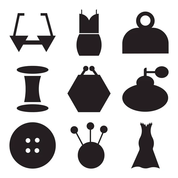 Set Mit Einfach Editierbaren Symbolen Wie Langes Schwarzes Kleid Nadeletui — Stockvektor