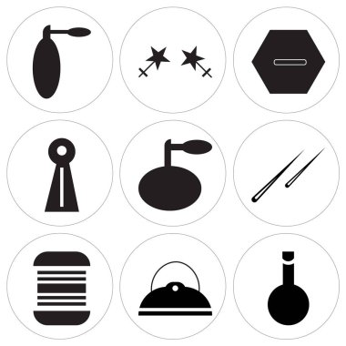 9 set oje şişesi, toka, kalın iplik biriktirme, saç sopa çift, parfüm şişesi püskürtücü, tekerlek mobilya, giysi düğmesini, marakas çift ile çanta çanta gibi basit düzenlenebilir simgeleri,