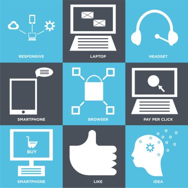 Fikir gibi 9 basit düzenlenebilir simgelerin ayarlamak, gibi Smartphone, tıklama başına ödeme, tarayıcı, Smartphone, kulaklık, Laptop, Responsive, mobil, web kullanıcı arabirimi için kullanılabilir