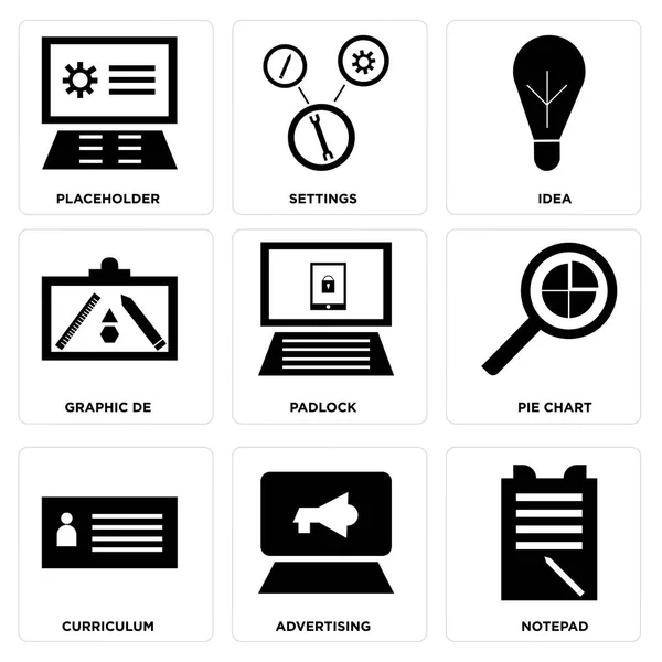 Conjunto Iconos Editables Simples Tales Como Bloc Notas Publicidad Curriculum — Vector de stock