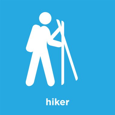 üzerinde mavi arka plan izole uzun yürüyüşe çıkan kimse simgesi