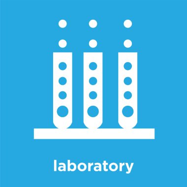 üzerinde mavi arka plan izole laboratuvar simgesi