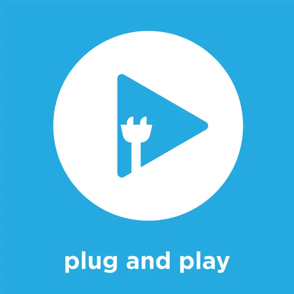 Plug-and-Play-Symbol isoliert auf blauem Hintergrund — Stockvektor