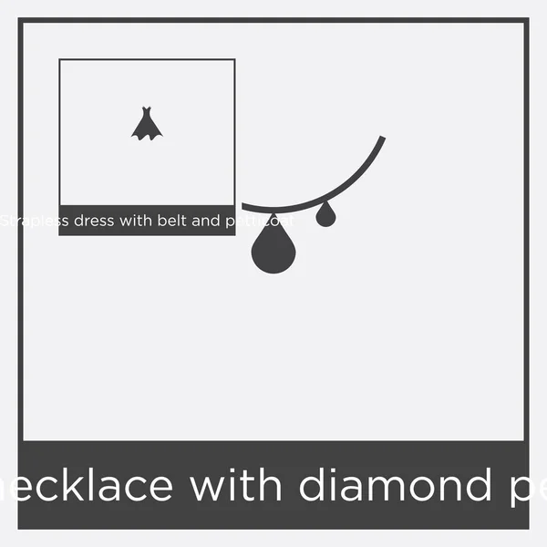 Collana di perle con diamanti icona ciondolo isolato su sfondo bianco — Vettoriale Stock