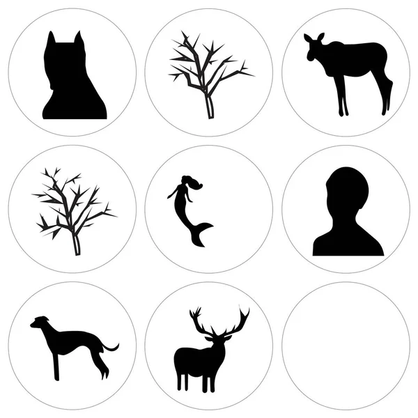 Set Of 9 ikon editable sederhana seperti langit kerbau, clip art bebas rusa, whippet - Stok Vektor