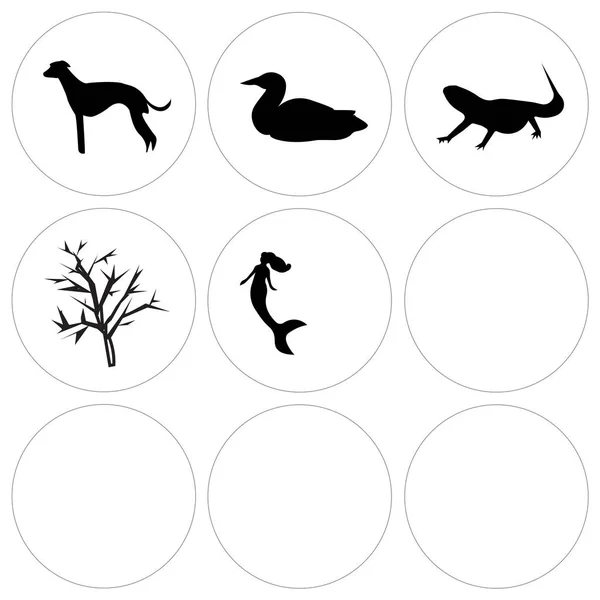 Conjunto de 9 iconos editables simples como sirena, f16, pitbull cara — Archivo Imágenes Vectoriales