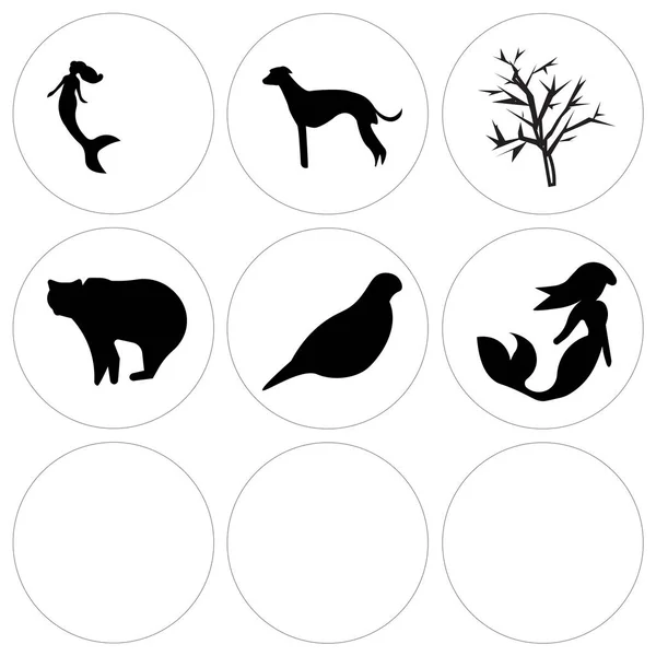 Conjunto de 9 ícones editáveis simples, tais como sereia, Las Vegas strip, céu charlotte — Vetor de Stock