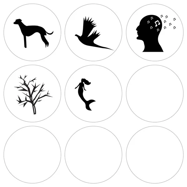 Ange i 9 enkla redigerbara ikoner såsom indianapolis sky, sjöjungfru, mesquite träd — Stock vektor