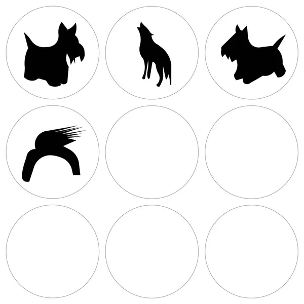 Set de 9 iconos editables simples como cielo de Richmond, pelo de Donald Trump, perro escocés — Vector de stock