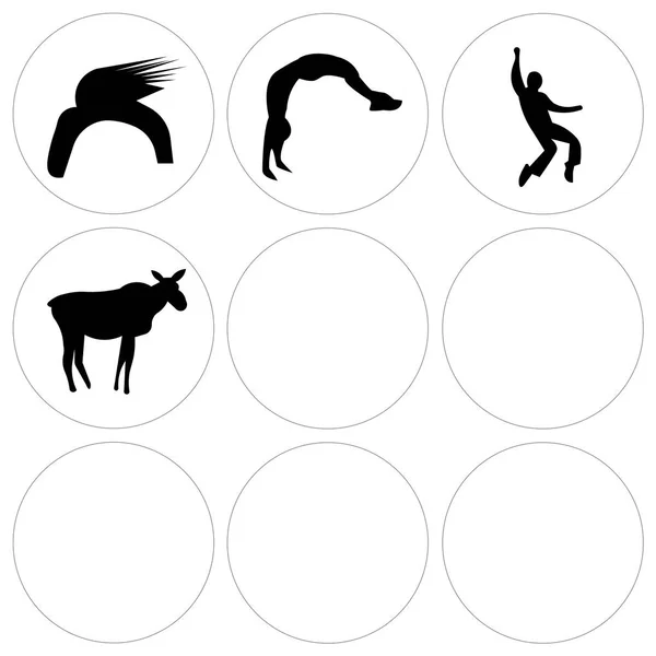 Conjunto de 9 iconos editables simples como cielo libre nashville, backflip, alce femenino — Archivo Imágenes Vectoriales