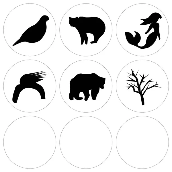 Conjunto de 9 iconos editables simples como árbol de mallas, jeep wrangler, oso — Vector de stock