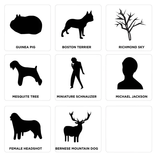 Conjunto de 9 ícones editáveis simples, como cervos de arte de clipe livre, cão de montanha bernês, headshot feminino —  Vetores de Stock