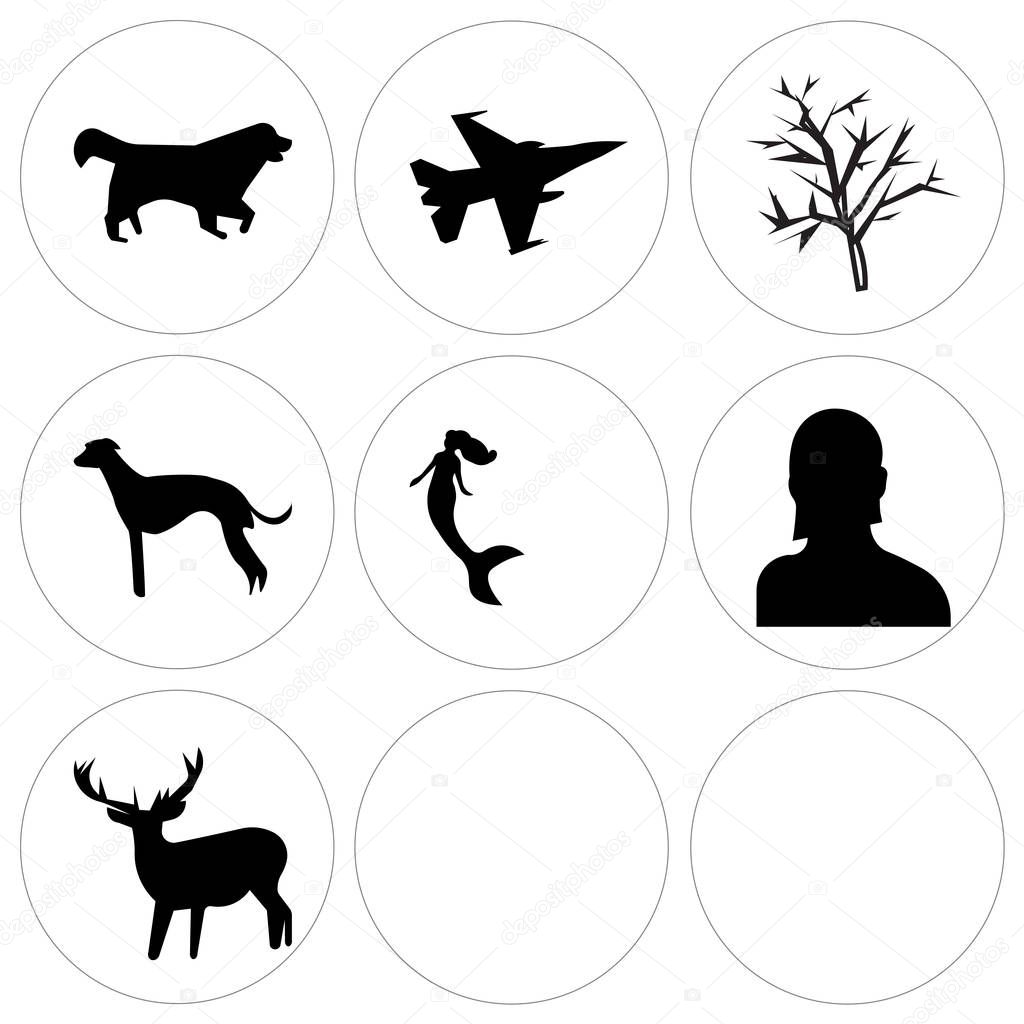 Set Of 9 simple editable icons such as free clip art deer, female headshot, mermaid