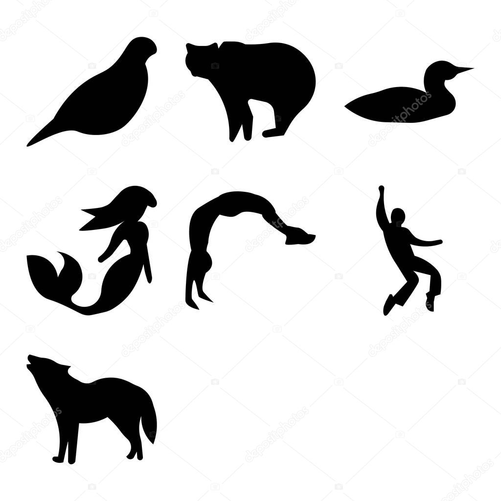 Set Of 9 simple editable icons such as howling wolf, elvis, backflip