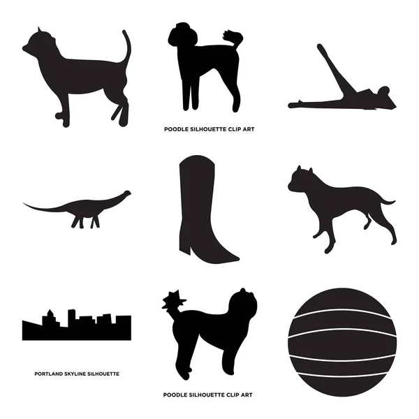 Set Of 9 simple editable icons such as , poodle, portland sky — Stock Vector