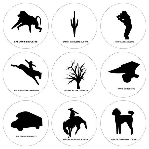 Conjunto de 9 iconos editables simples como caniche, bucking bronco, autocaravana — Archivo Imágenes Vectoriales