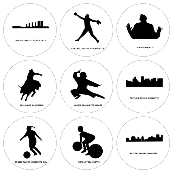 Conjunto de 9 ícones editáveis simples, tais como Las Vegas céu, deadlift, jogador de futebol —  Vetores de Stock
