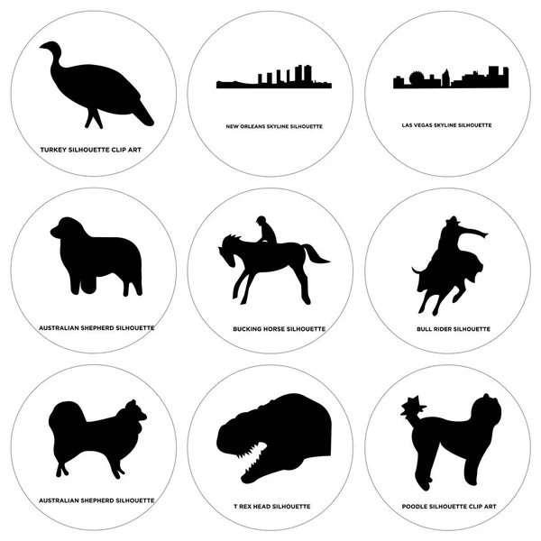 Conjunto de 9 iconos editables simples como caniche, t cabeza rex, pastor australiano — Archivo Imágenes Vectoriales