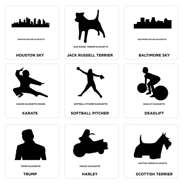 Conjunto de 9 ícones editáveis simples, como terrier escocês, harley, trunfo —  Vetores de Stock