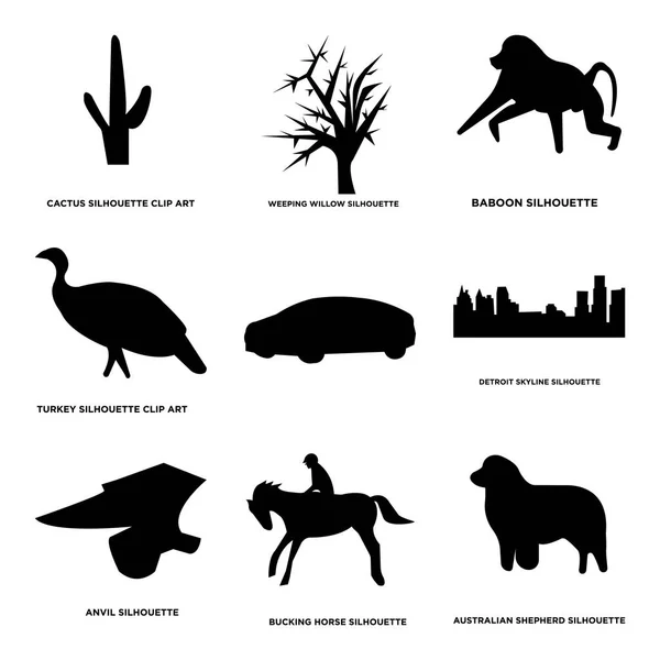 Σύνολο των 9 απλή επεξεργάσιμο εικόνες, όπως το αυστραλιανό ποιμένα, bucking άλογο, αμόνι — Διανυσματικό Αρχείο