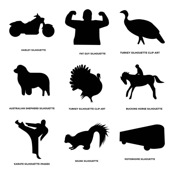 Conjunto de 9 iconos editables simples como autocaravana, zorrillo, karate — Vector de stock
