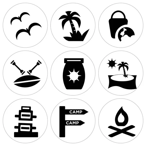 Set de 9 iconos editables simples como Hoguera, Campamento, Torre inclinada de pisa — Vector de stock