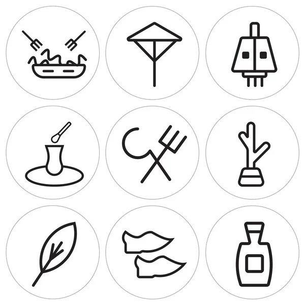 Set mit 9 einfachen editierbaren Symbolen wie Tequila, Schuhe, Feder — Stockvektor