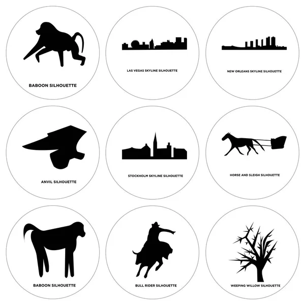 Set Of 9 simple editable icons such as weeping willow, bull rider, baboon Vector Graphics