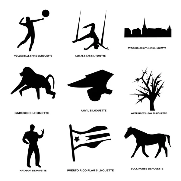 Set Of 9 simple editable icons such as buck horse, puerto rico flag, matador Stock Vector