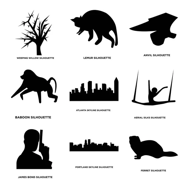 Set Of 9 simple editable icons such as ferret, portland sky, james bond Stock Illustration