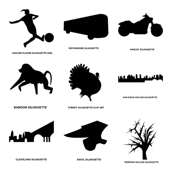 Set Of 9 simple editable icons such as weeping willow, anvil, cleveland Royalty Free Stock Vectors