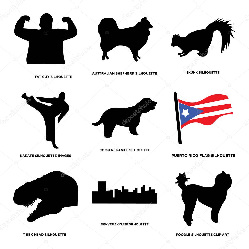 Set Of 9 simple editable icons such as poodle, denver sky, t rex head