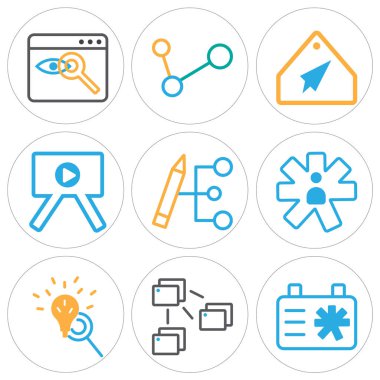 9 set Pano, dosya, Büyüteç gibi basit düzenlenebilir simgeleri