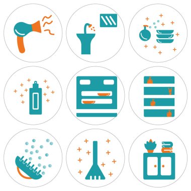 9 set dolap, süpürme, fırça gibi basit düzenlenebilir simgeleri