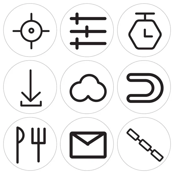Набор из 9 простых редактируемых значков, таких как Link, Envelope, Cutlery — стоковый вектор