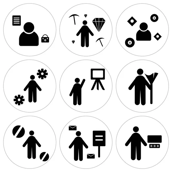 Conjunto de 9 iconos editables simples, tales como call center, Cartero, Trabajador — Vector de stock
